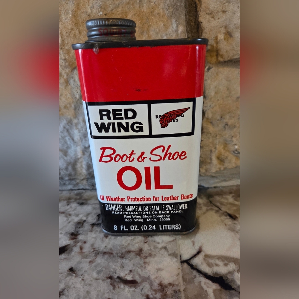Vintage Red Wing Boot Shoe Oil Tin Can 1/2 Full 8 oz Advertising Logo Minnesota